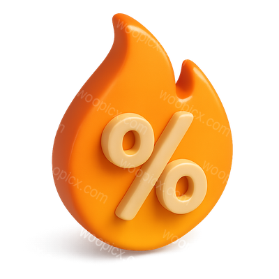 Vibrant 3D Flame Icon with Percentage Sign
