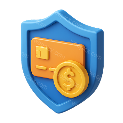 3D Payment Shield Icon with Card and Coin Symbol