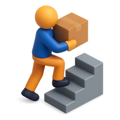 3D Icon of a Person Carrying a Box Upstairs