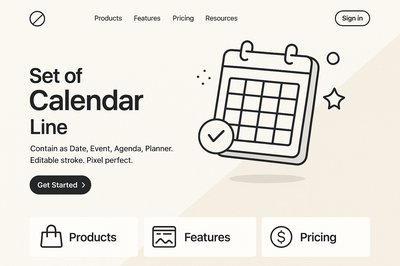 Landing Page with Geometric Logo and Calendar Design Elements