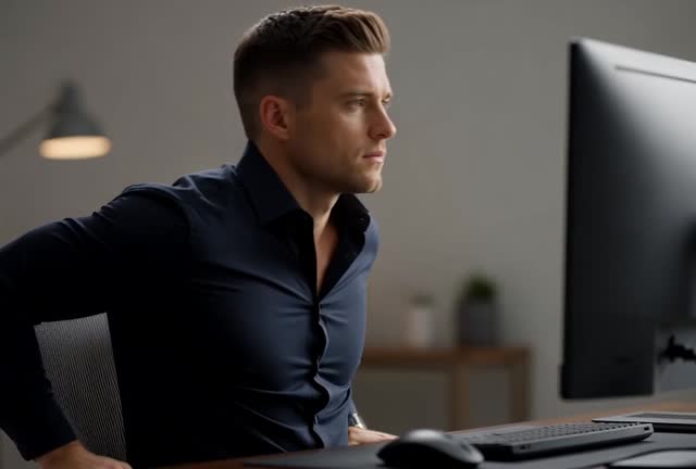 Focused Professional Working at Computer Desk - Stock Footage