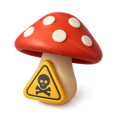 3D Icon of a Poisonous Toadstool with Warning Sign