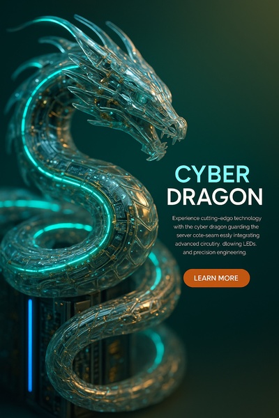Hyperrealistic Cyber Dragon Coiled Around Server Core