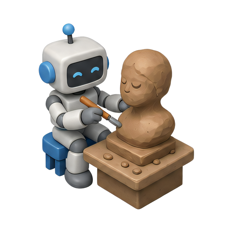 robot sculpting a clay bust