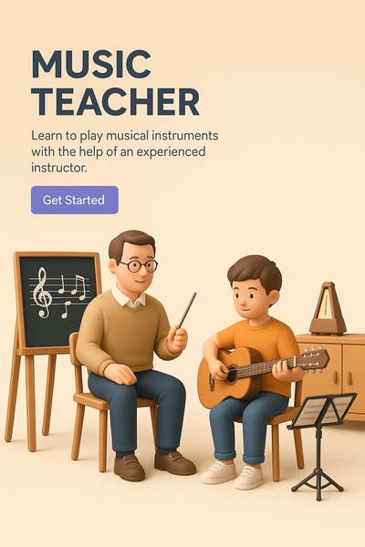 Engaging Music Teacher 3D Illustration for Learning Instruments