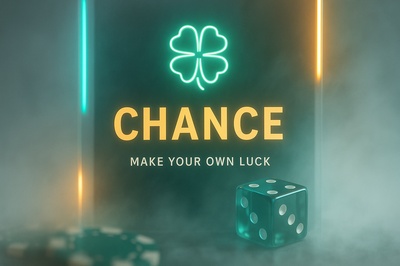 Neon Glow Chance Dice Illustration with Text