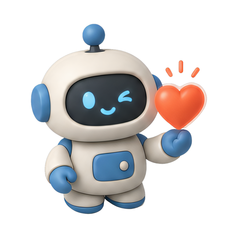 adorable robot with heart eyes