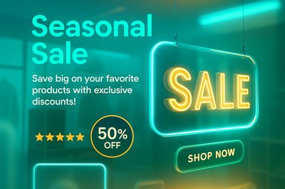 Neon Seasonal Sale Poster with Discounts and Call-to-Action