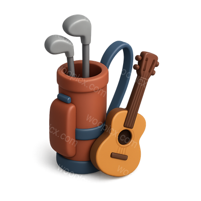 3D Golf Bag with Guitar Icon in Isometric View