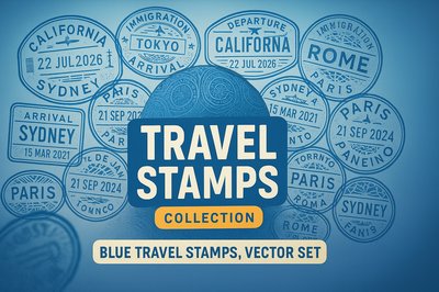Vector Graphic of Travel Stamps Collection for Design Projects