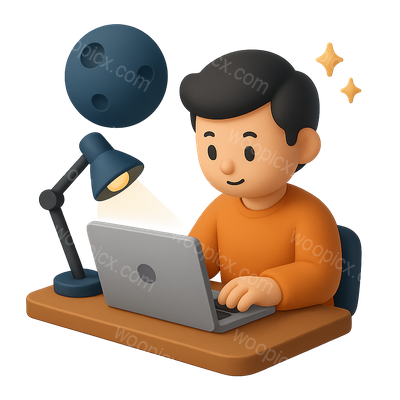 3D Icon of a Founder Working During Hackathon Night