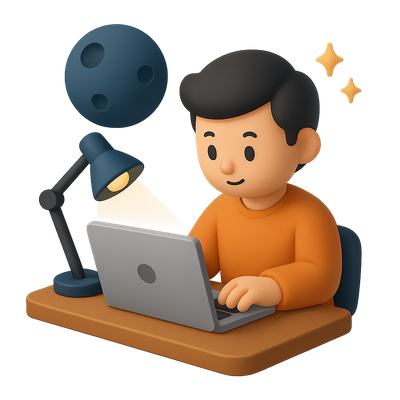 3D Icon of a Founder Working During Hackathon Night