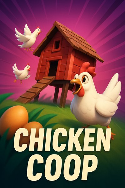 Dynamic Chicken Coop Illustration with Playful Elements