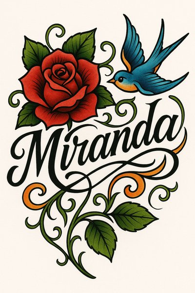 Colorful Tattoo Design Featuring Rose and Bird