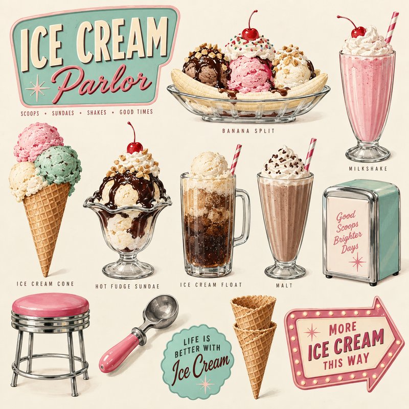 vintage ice cream parlor elements