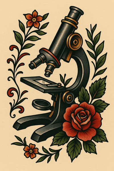 Artistic Illustration of a Microscope Surrounded by Floral Elements