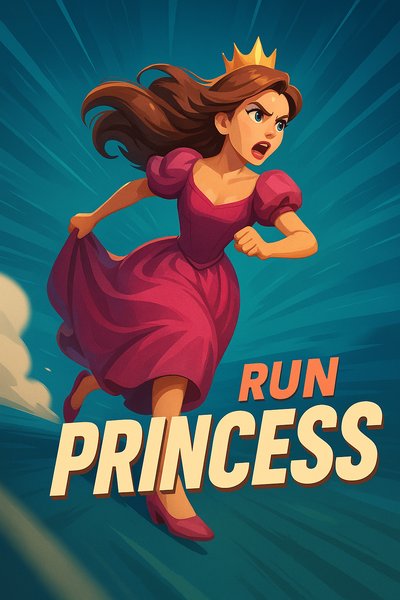 Dynamic Princess Illustration in Motion with Bold Typography