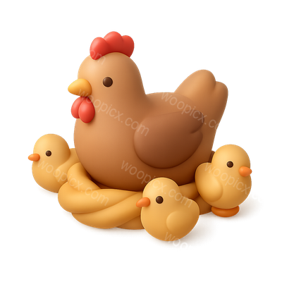 Colorful 3D Brood Icon Featuring Hen and Chicks