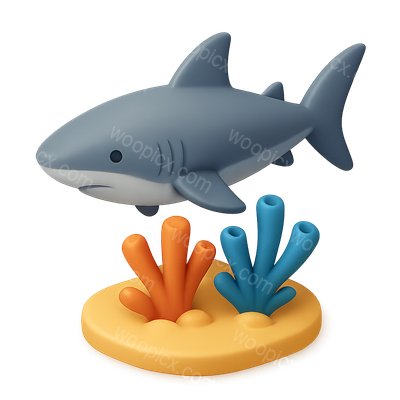 Cute Cartoon Shark with Coral Reef