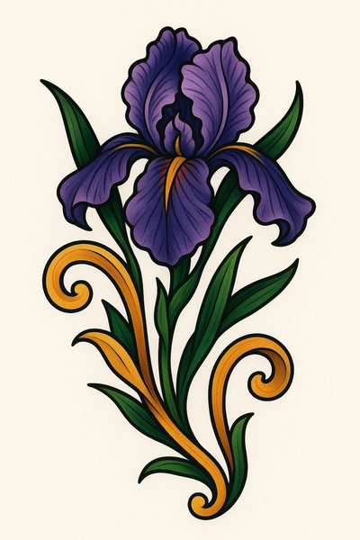 Vibrant Floral Illustration of an Iris