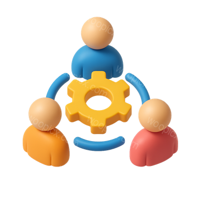 3D Icon of Collaboration with Gear and People