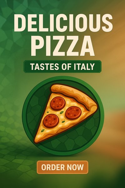 Promotional Graphic for Delicious Pizza with Call to Action