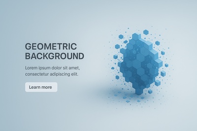 Abstract Geometric Blue Background with 3D Hexagons and Text