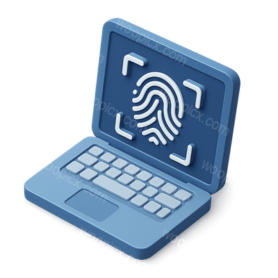 3D Fingerprint Icon on Laptop Screen for Recognition