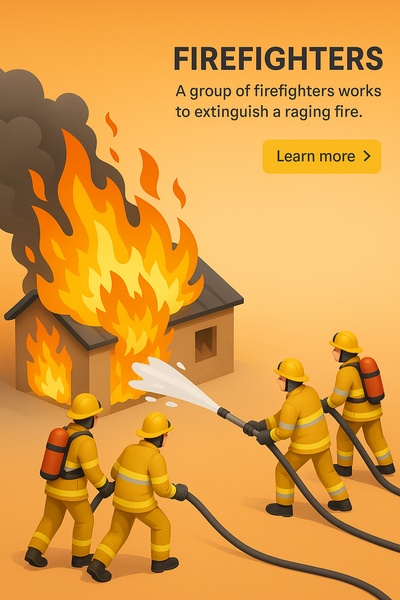 Firefighters Battling a Blazing Inferno in 3D Illustration