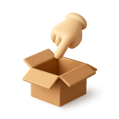 3D Open Box Icon with Pointing Hand Design