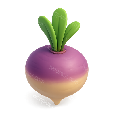 Stylish 3D Turnip Icon with Green Leaves
