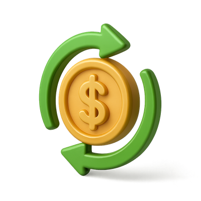 3D Currency Icon with Arrows and Dollar Sign