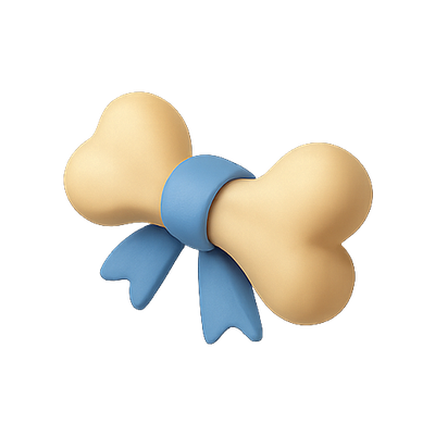 Stylized Cartoon Dog Bone with Ribbon