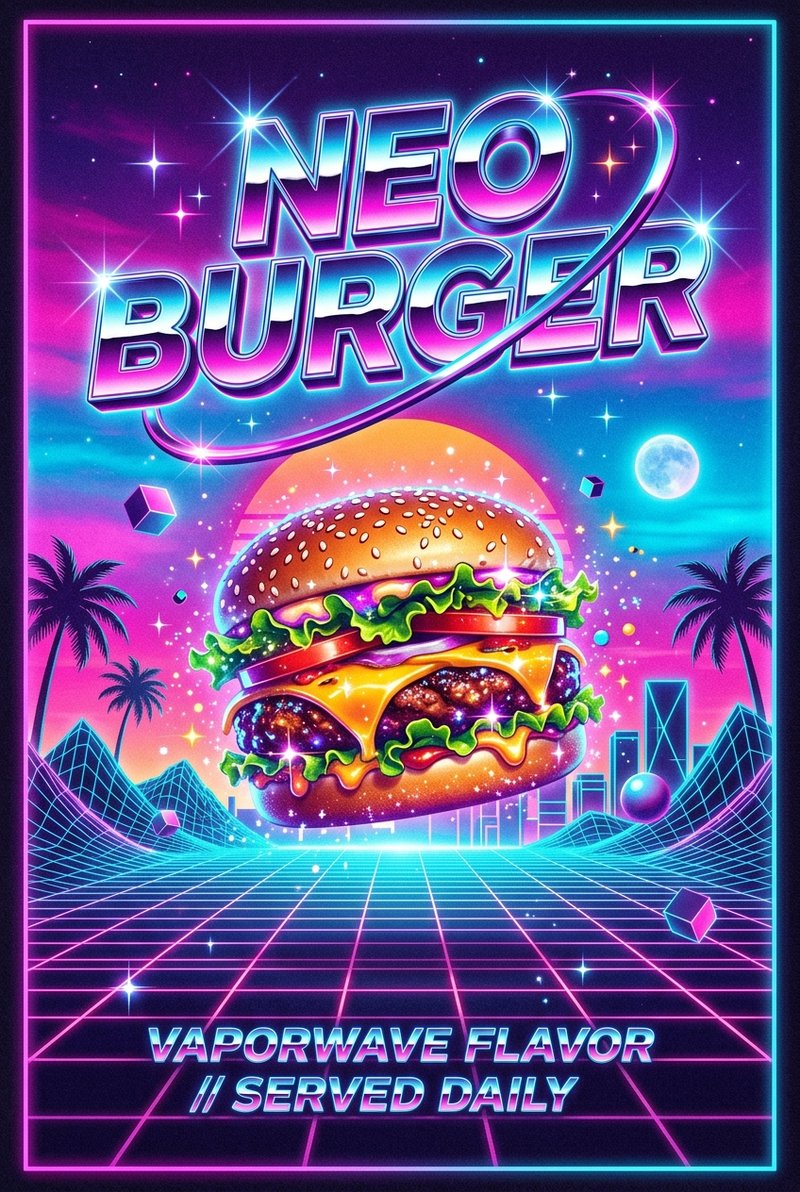 vibrant neon burger poster