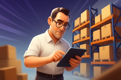Dynamic Warehouse Accounting Scene with Tablet Use
