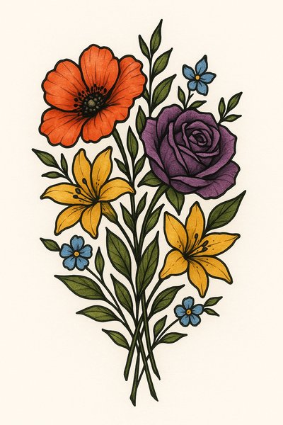 Colorful Floral Illustration with Various Flowers