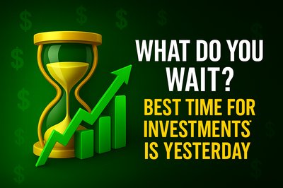 Investment Promotion Graphic Featuring Hourglass and Growth Chart