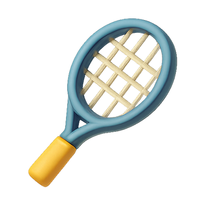 Colorful 3D Tennis Racket Icon with Playful Design