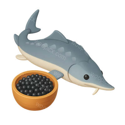 3D Icon of Sturgeon with Caviar Bowl
