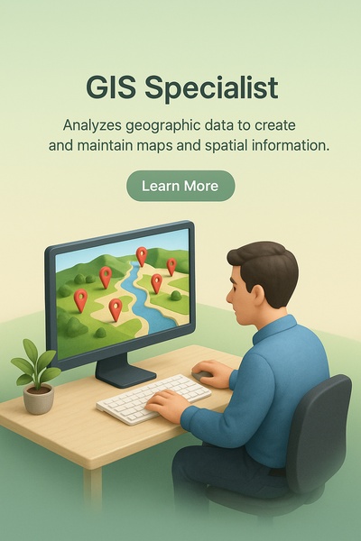 3D Scene Depicting GIS Specialist Analyzing Geographic Data