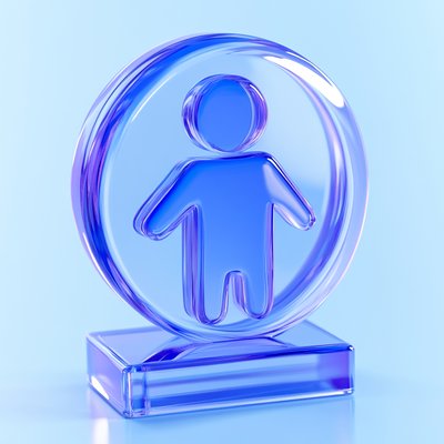 Stylized Glass Icon of a Person with Blue Hues