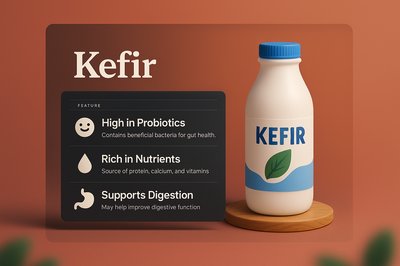 3D Illustration of Kefir with Nutritional Highlights