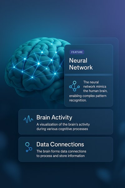 3D Neural Network Illustration Featuring Brain Activity and Data Connections
