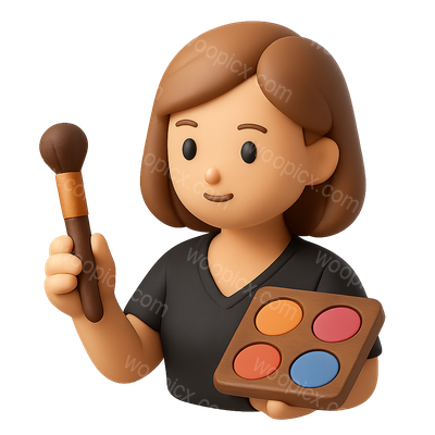 3D Makeup Icon Featuring Palette and Brush