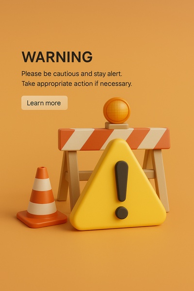 3D Warning Illustration with Caution Elements