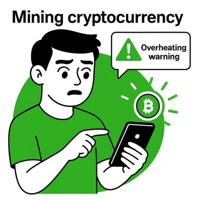 Illustration of Cryptocurrency Mining with Warning Notification
