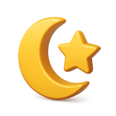 Vibrant 3D Crescent Moon and Star Icon with Volumetric Feel
