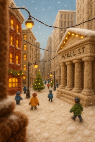 Winter on Wall Street: A Cozy Scene in Yarn