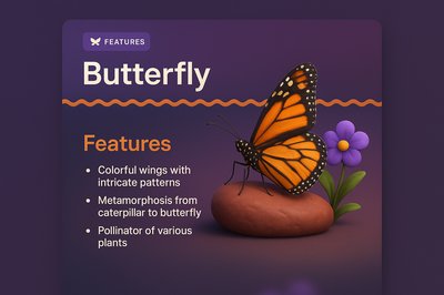 Vibrant Butterfly 3D Illustration with Features Overview