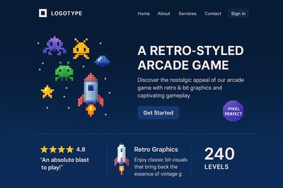 Dynamic 3D Landing Page Featuring Retro Arcade Game Elements